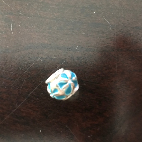 Silver and Blue Charm for Bracelet - Flower Design - Picture 3 of 5